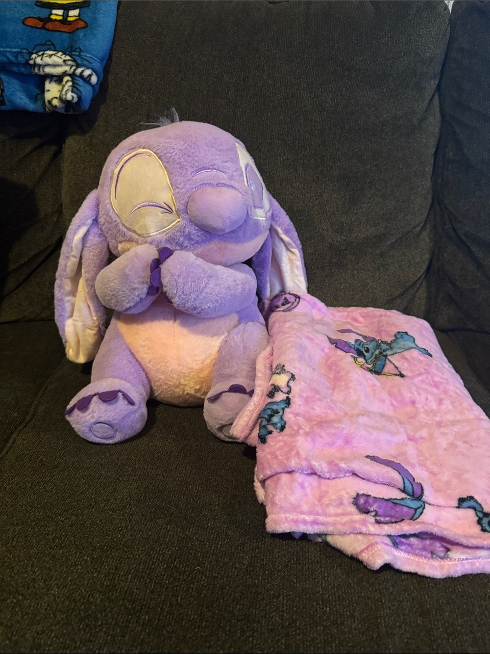 Disney Purple Stitch Plush and Matching Pink Blanket Sleep Set